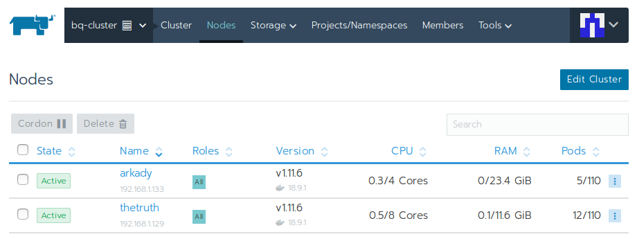 Rancher cluster node view