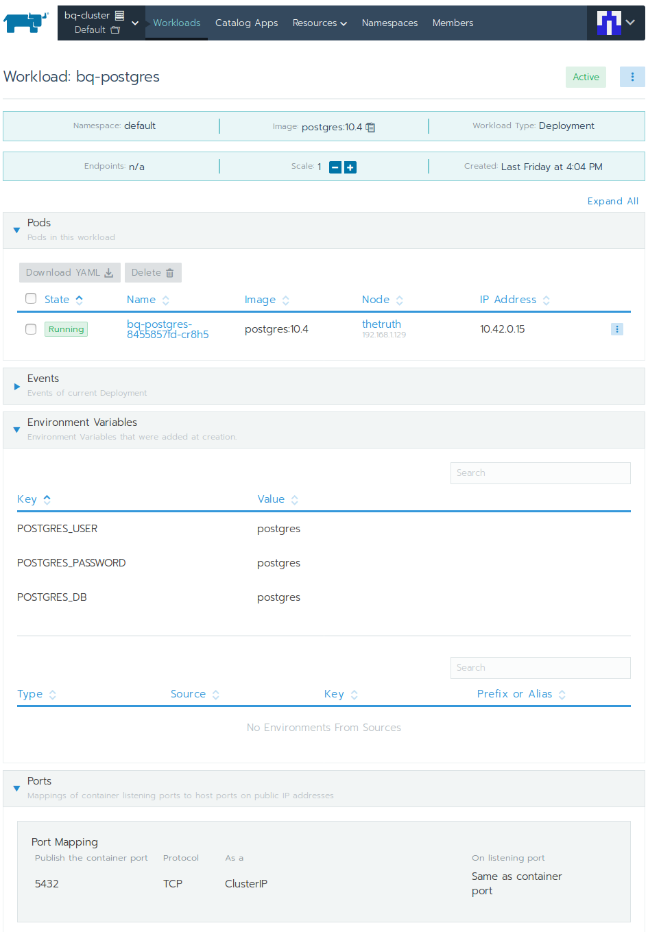 Workload postgres